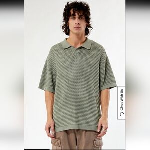Pacsun Men's Shirt Open Knit Sage Green Cotton Sz Large Smart Casual Oversized